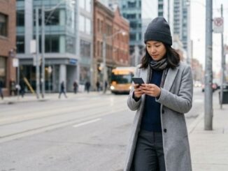 Person using a smartphone outdoors to set up a mobile plan in Canada