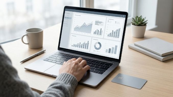 Person reviewing finances and using a credit card to build credit history in Canada